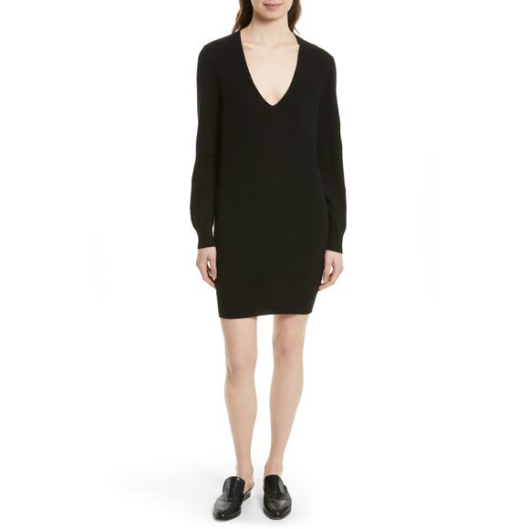 Equipment Dresses & Skirts - EQUIPMENT Rosemary Cashmere Sweater Dress Women M Black Deep V Neck Lightweight